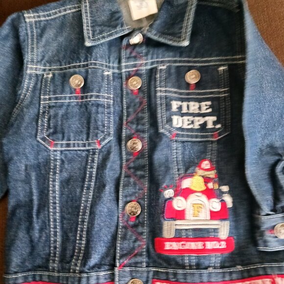 Denim Jacket With Fire Dept. Appliques, Size 24 Mo. - Picture 2 of 9